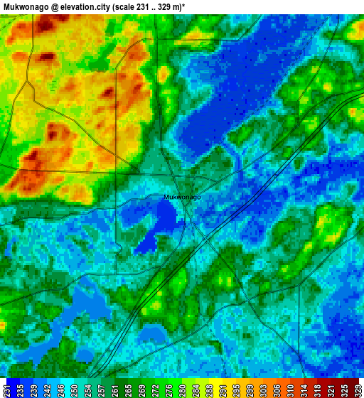 Zoom OUT 2x Mukwonago, United States elevation map