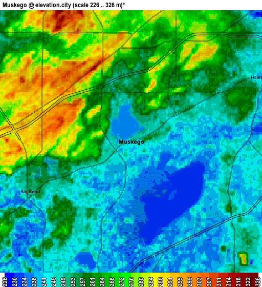 Zoom OUT 2x Muskego, United States elevation map