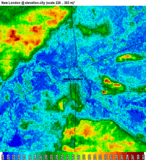 Zoom OUT 2x New London, United States elevation map