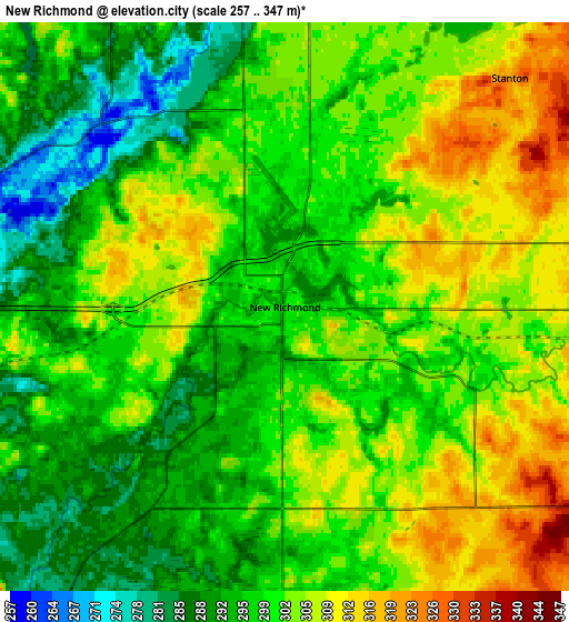 Zoom OUT 2x New Richmond, United States elevation map