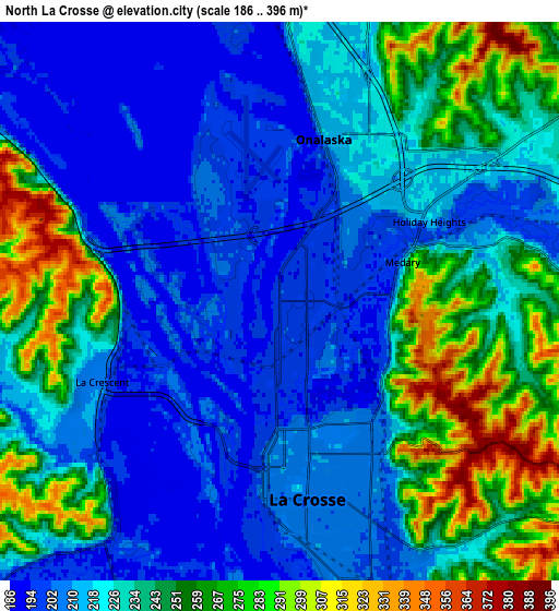 Zoom OUT 2x North La Crosse, United States elevation map