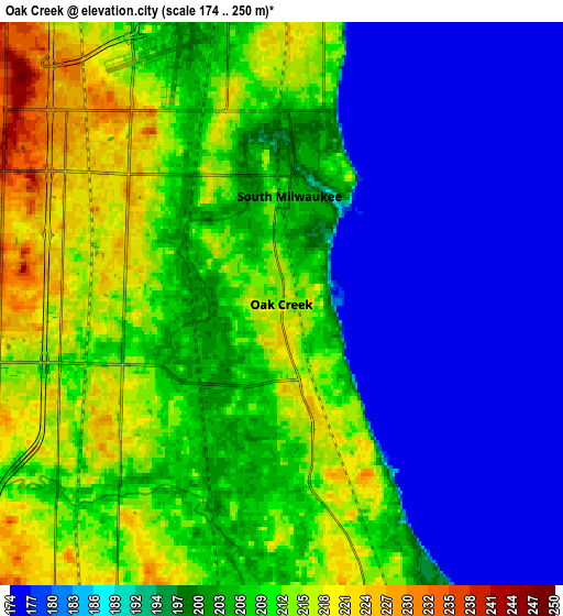 Zoom OUT 2x Oak Creek, United States elevation map