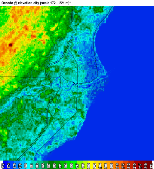 Zoom OUT 2x Oconto, United States elevation map