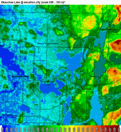 Zoom OUT 2x Okauchee Lake, United States elevation map