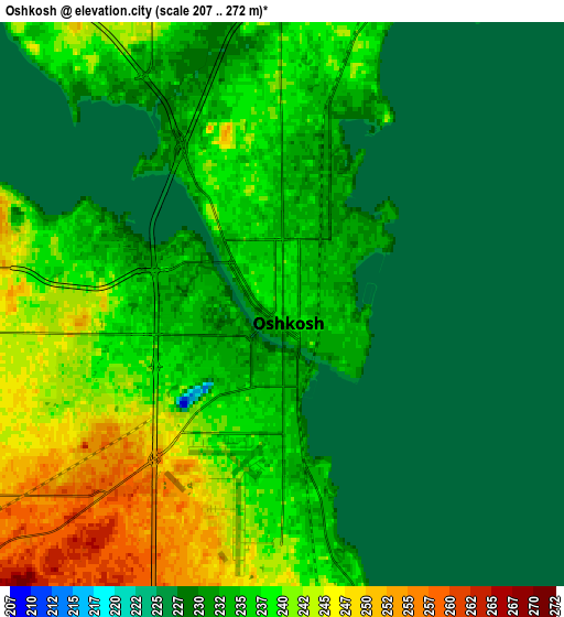 Zoom OUT 2x Oshkosh, United States elevation map