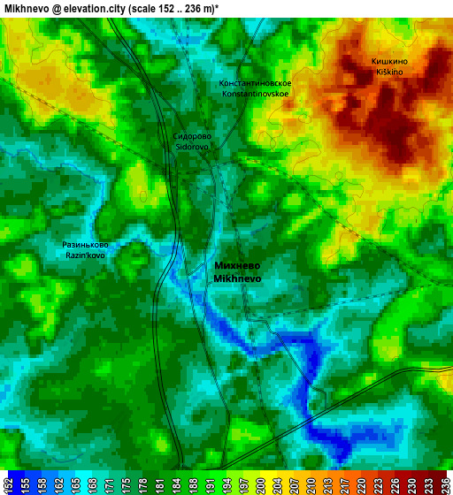 Zoom OUT 2x Mikhnëvo, Russia elevation map