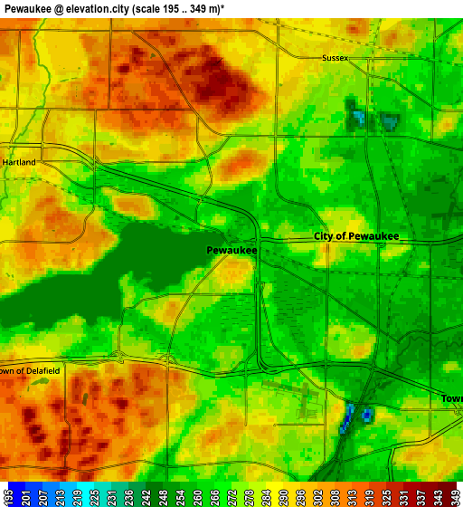 Zoom OUT 2x Pewaukee, United States elevation map