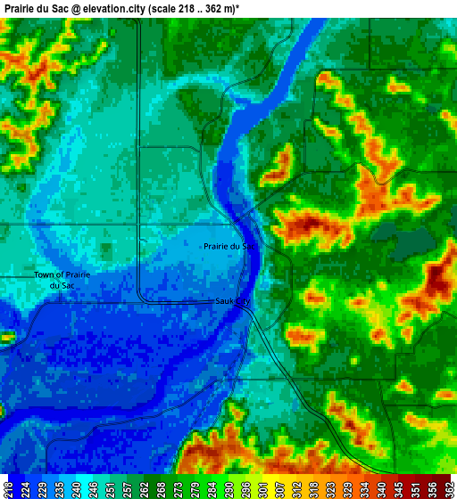 Zoom OUT 2x Prairie du Sac, United States elevation map