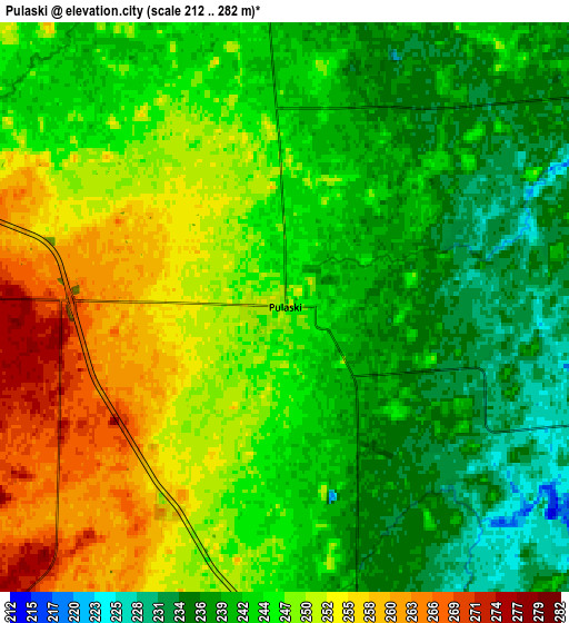 Zoom OUT 2x Pulaski, United States elevation map