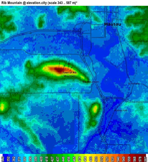 Zoom OUT 2x Rib Mountain, United States elevation map