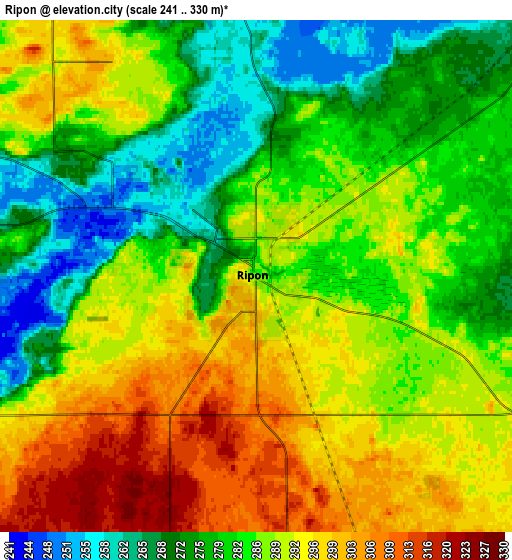 Zoom OUT 2x Ripon, United States elevation map