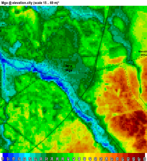 Zoom OUT 2x Mga, Russia elevation map