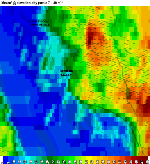 Zoom OUT 2x Mezen’, Russia elevation map