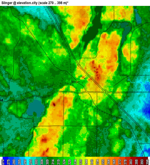 Zoom OUT 2x Slinger, United States elevation map