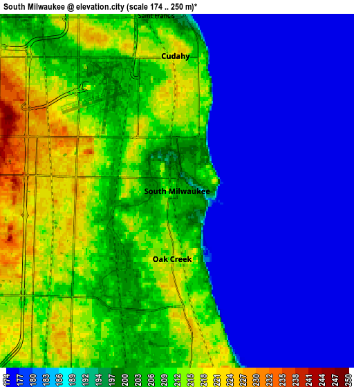 Zoom OUT 2x South Milwaukee, United States elevation map