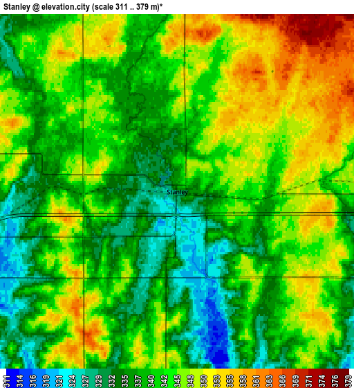 Zoom OUT 2x Stanley, United States elevation map