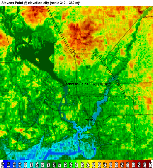 Zoom OUT 2x Stevens Point, United States elevation map