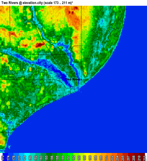 Zoom OUT 2x Two Rivers, United States elevation map