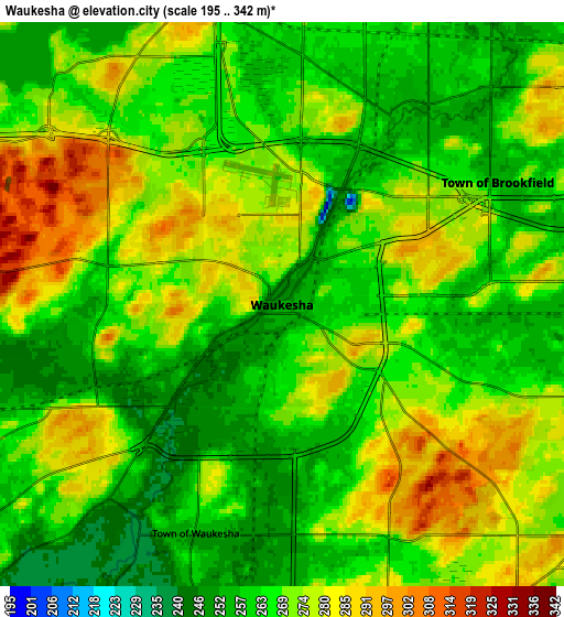 Zoom OUT 2x Waukesha, United States elevation map