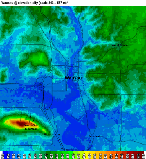 Zoom OUT 2x Wausau, United States elevation map