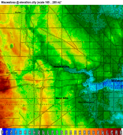 Zoom OUT 2x Wauwatosa, United States elevation map