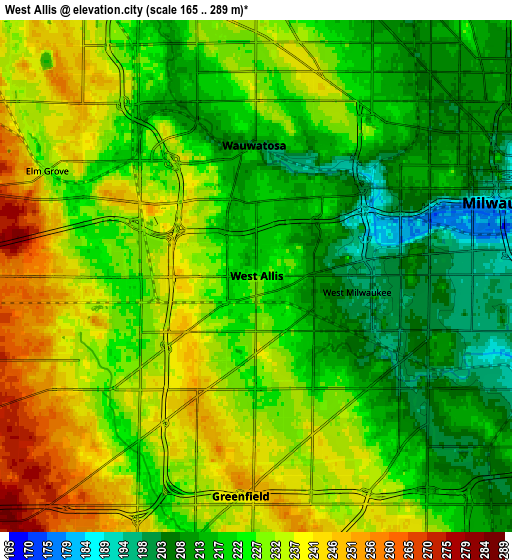 Zoom OUT 2x West Allis, United States elevation map