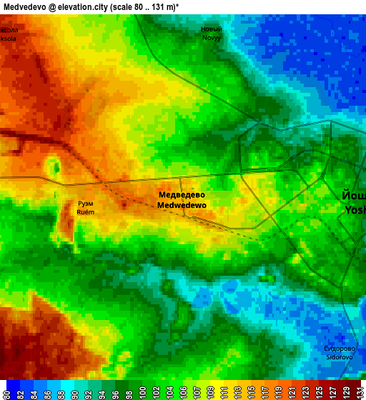 Zoom OUT 2x Medvedevo, Russia elevation map
