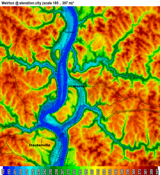 Zoom OUT 2x Weirton, United States elevation map