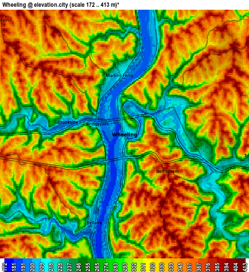 Zoom OUT 2x Wheeling, United States elevation map