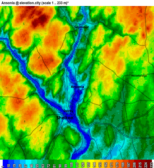 Zoom OUT 2x Ansonia, United States elevation map