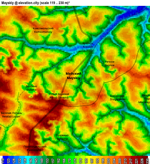 Zoom OUT 2x Mayskiy, Russia elevation map