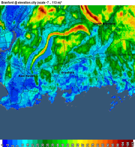 Zoom OUT 2x Branford, United States elevation map