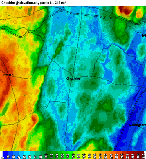 Zoom OUT 2x Cheshire, United States elevation map