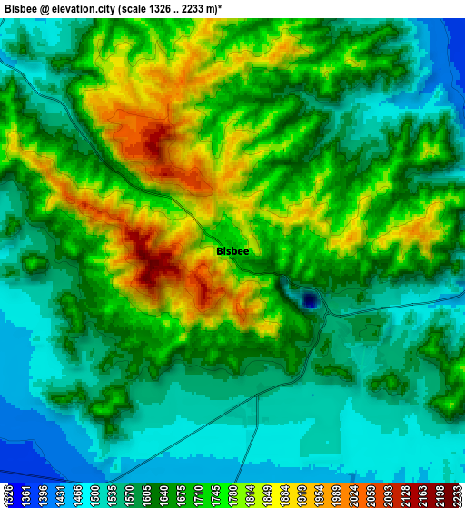 Zoom OUT 2x Bisbee, United States elevation map