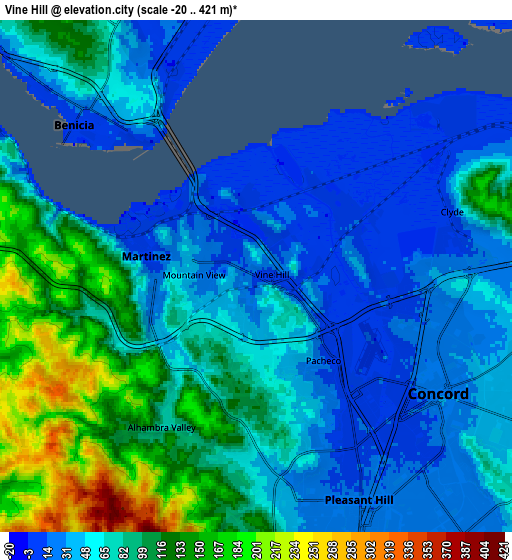 Zoom OUT 2x Vine Hill, United States elevation map