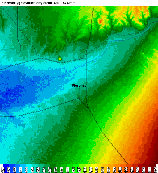 Zoom OUT 2x Florence, United States elevation map