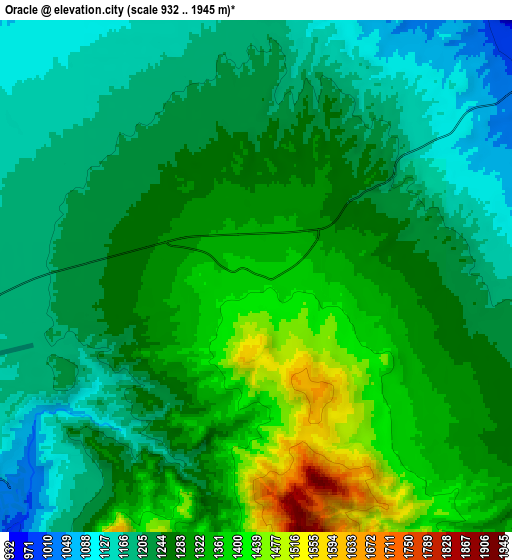 Zoom OUT 2x Oracle, United States elevation map