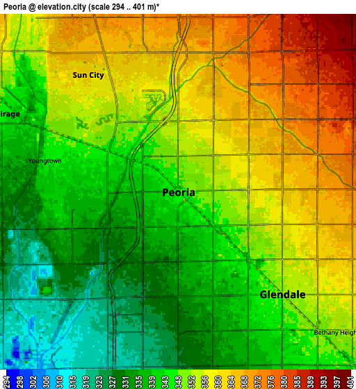 Zoom OUT 2x Peoria, United States elevation map