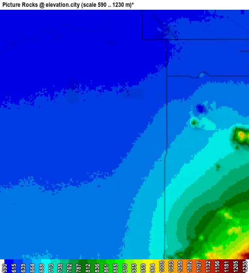 Zoom OUT 2x Picture Rocks, United States elevation map