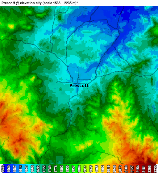 Zoom OUT 2x Prescott, United States elevation map