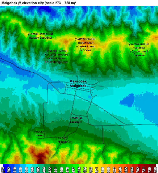 Zoom OUT 2x Malgobek, Russia elevation map