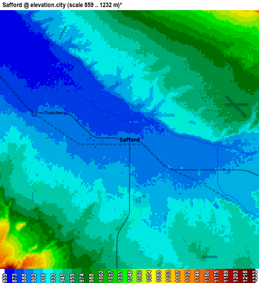 Zoom OUT 2x Safford, United States elevation map