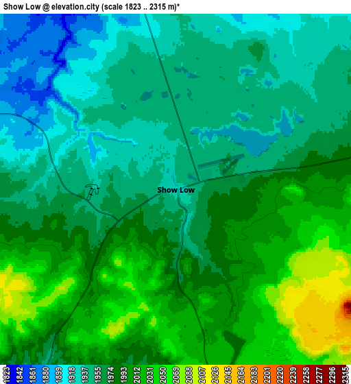 Zoom OUT 2x Show Low, United States elevation map