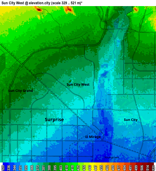 Zoom OUT 2x Sun City West, United States elevation map