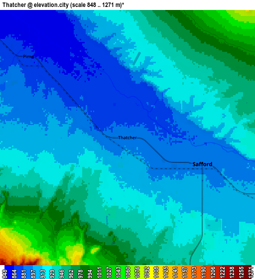 Zoom OUT 2x Thatcher, United States elevation map