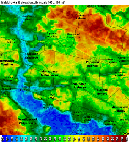 Zoom OUT 2x Malakhovka, Russia elevation map