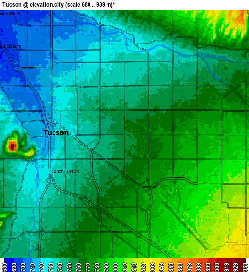 Zoom OUT 2x Tucson, United States elevation map