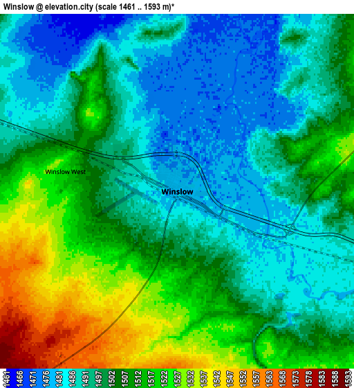 Zoom OUT 2x Winslow, United States elevation map