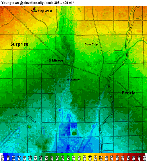 Zoom OUT 2x Youngtown, United States elevation map