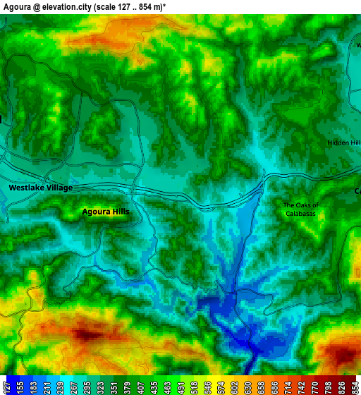 Zoom OUT 2x Agoura, United States elevation map